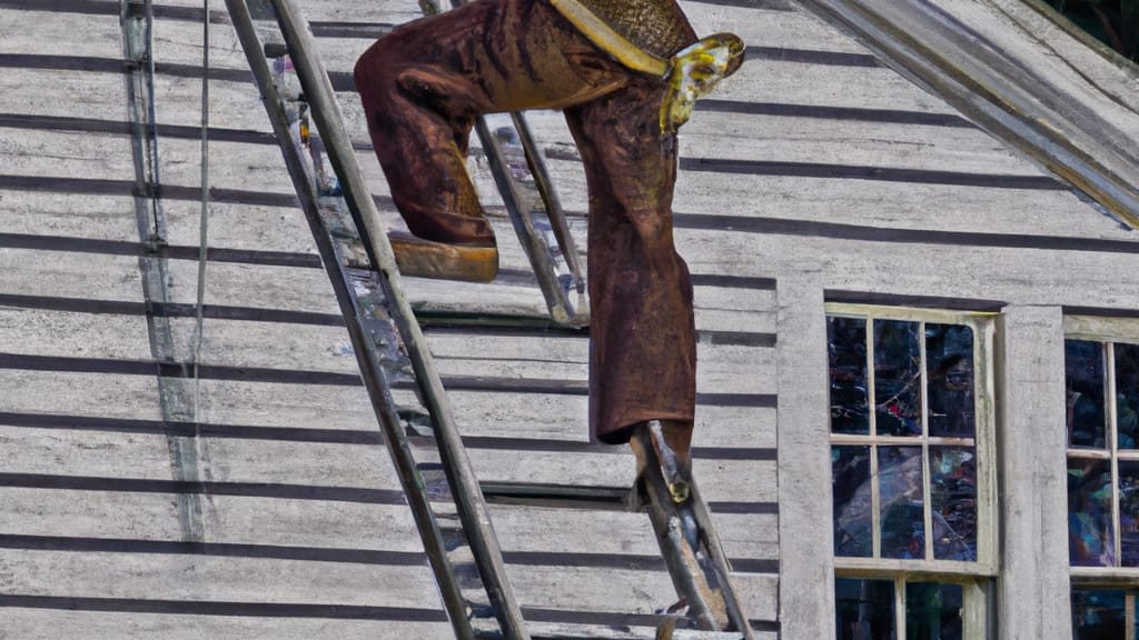 Man climbing ladder on Seneca, South Carolina home to replace roof