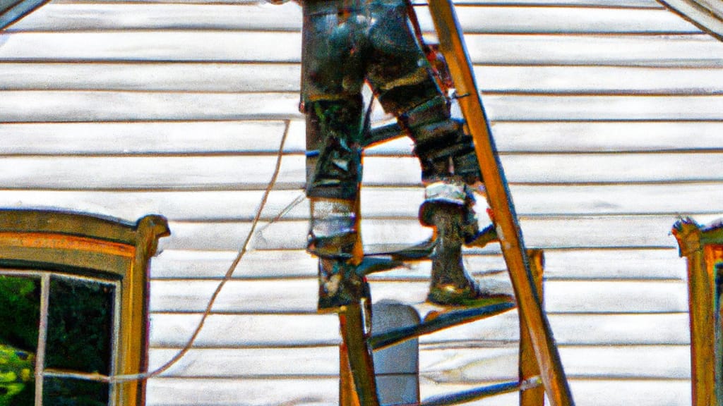Man climbing ladder on Seward, Nebraska home to replace roof