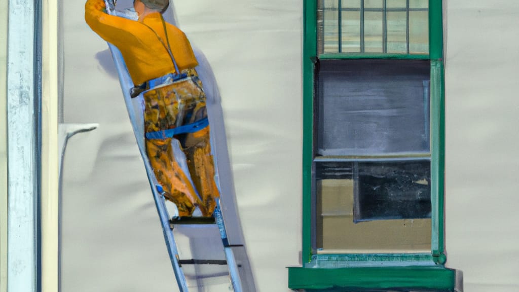 Man climbing ladder on Shamokin, Pennsylvania home to replace roof