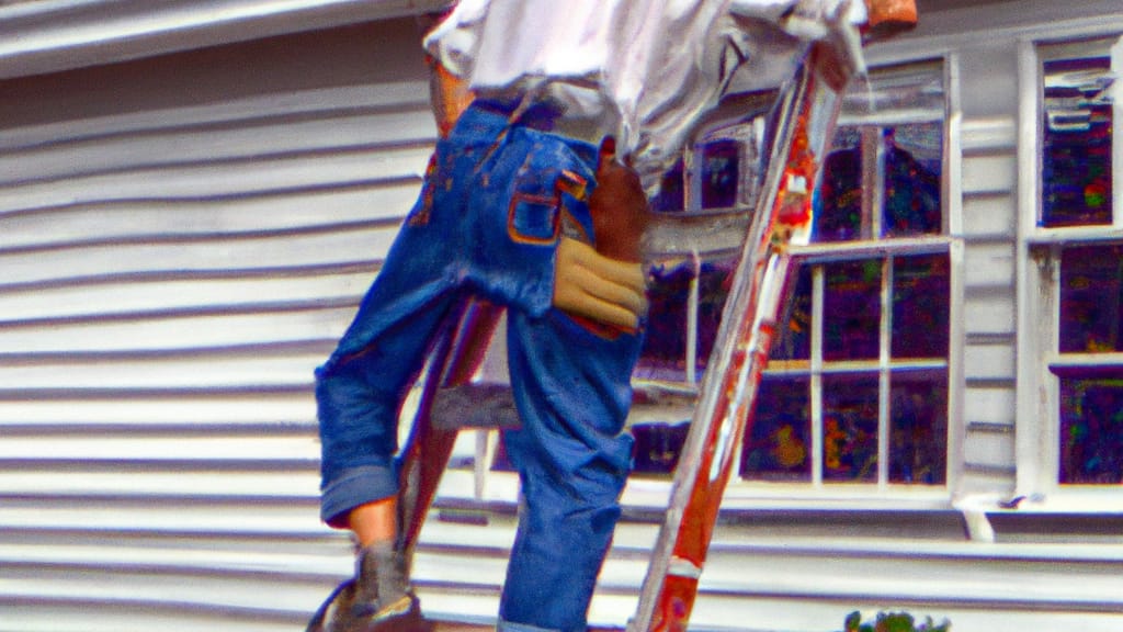 Man climbing ladder on Sharon, Massachusetts home to replace roof