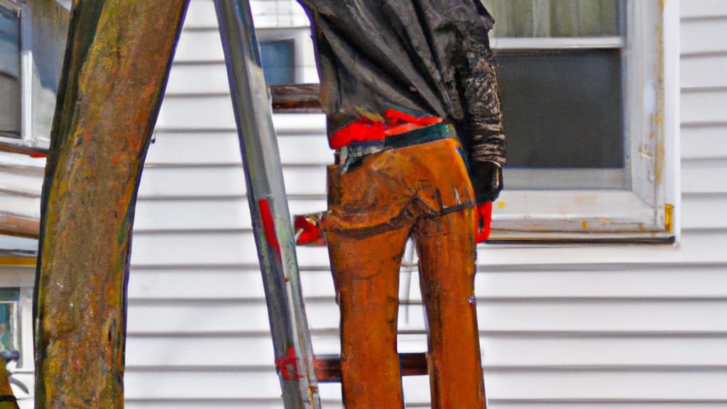 Man climbing ladder on Sheboygan Falls, Wisconsin home to replace roof