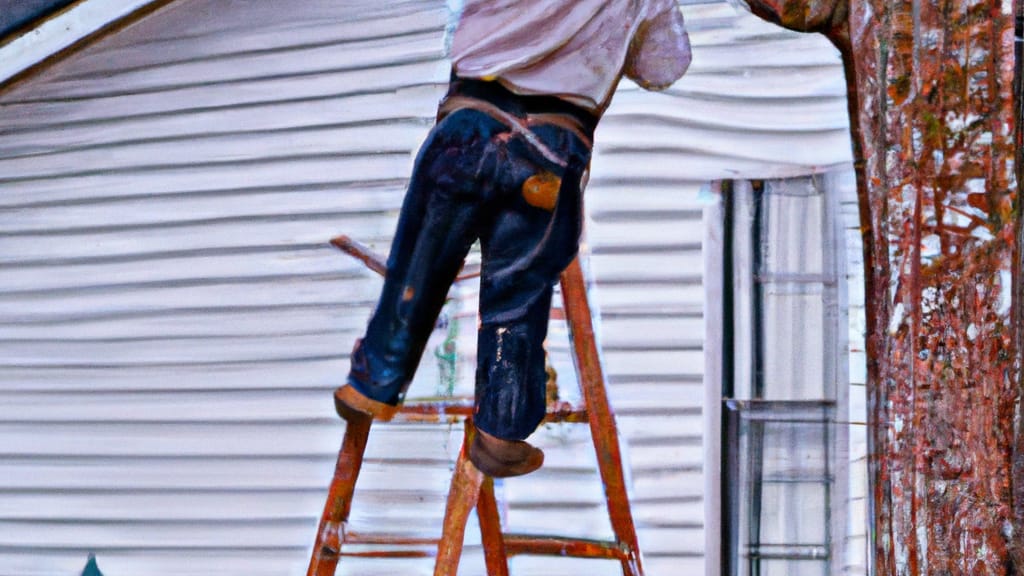 Man climbing ladder on Sheffield, Alabama home to replace roof