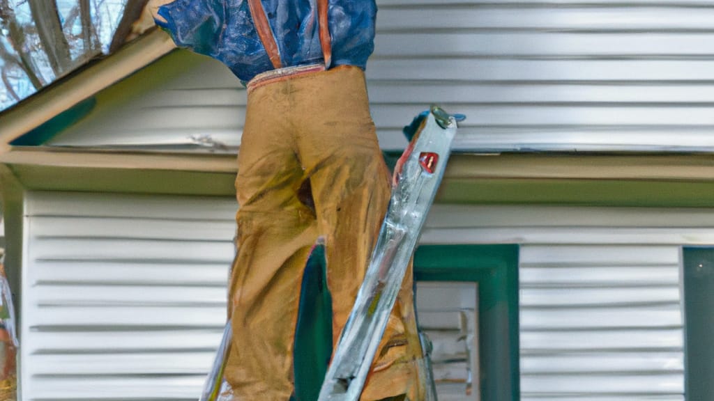 Man climbing ladder on Shelbyville, Tennessee home to replace roof
