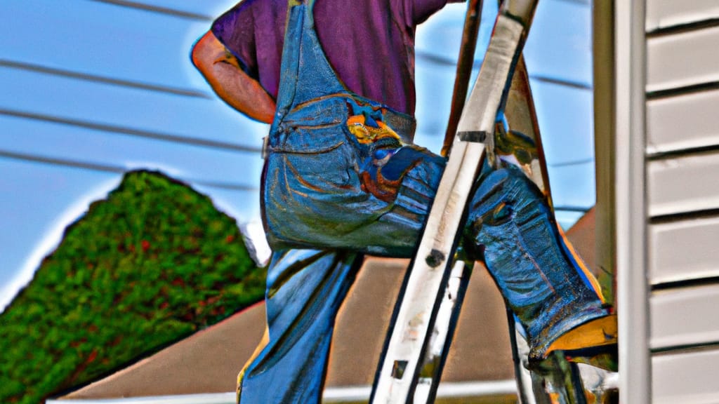 Man climbing ladder on Shepherdsville, Kentucky home to replace roof
