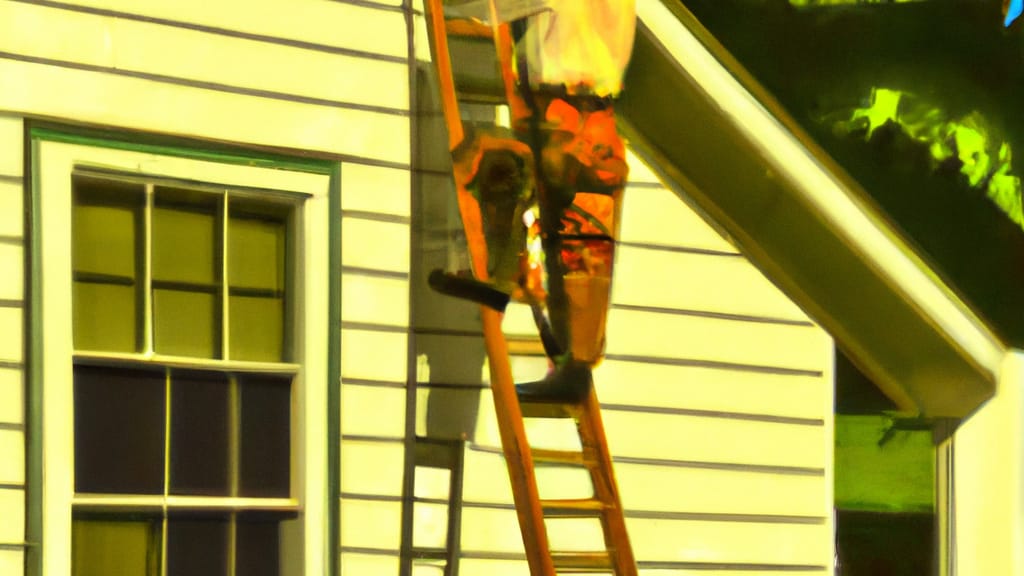 Man climbing ladder on Sheridan, Wyoming home to replace roof