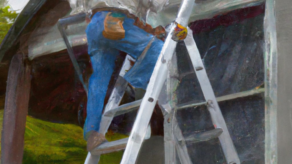 Man climbing ladder on Signal Mountain, Tennessee home to replace roof