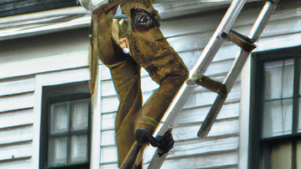 Man climbing ladder on Sikeston, Missouri home to replace roof