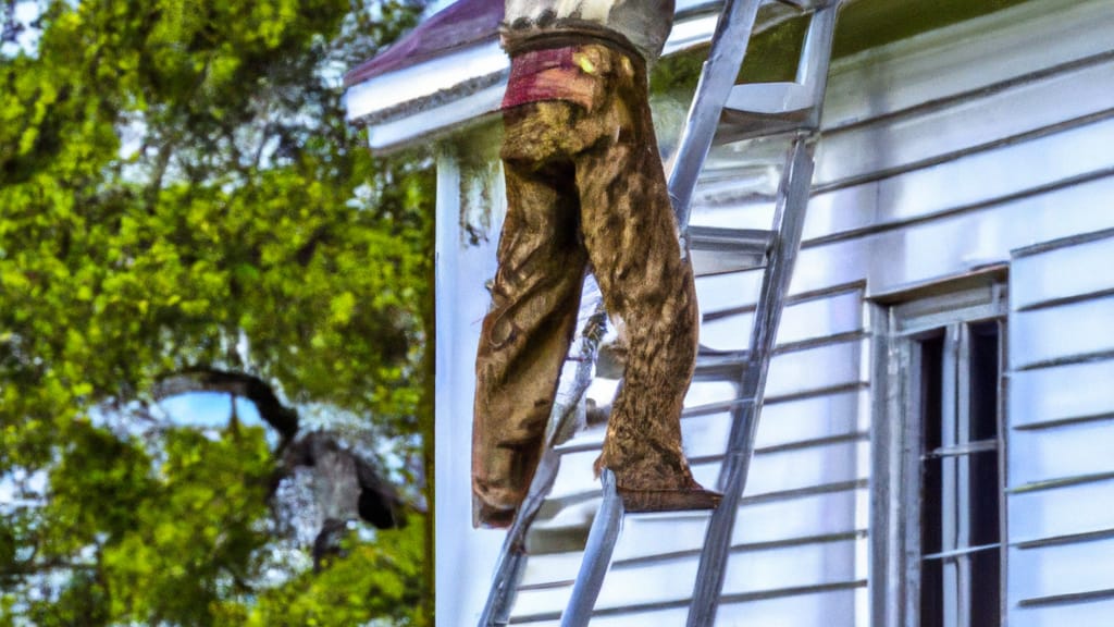 Man climbing ladder on Silsbee, Texas home to replace roof