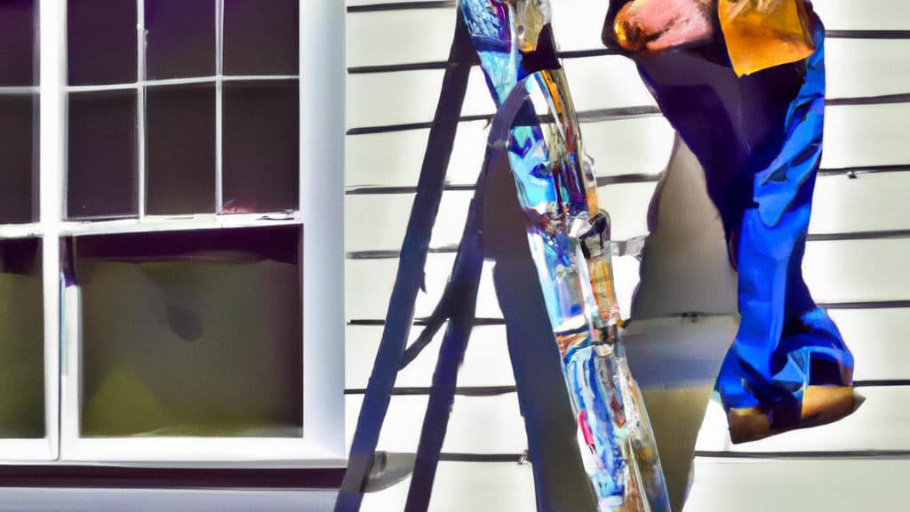 Man climbing ladder on Silver Spring, Maryland home to replace roof