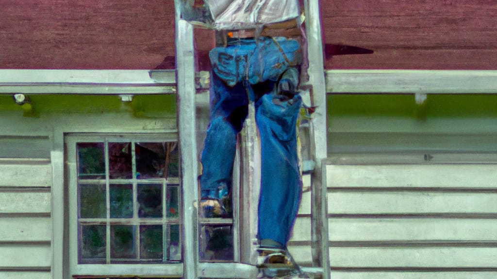 Man climbing ladder on Sinton, Texas home to replace roof
