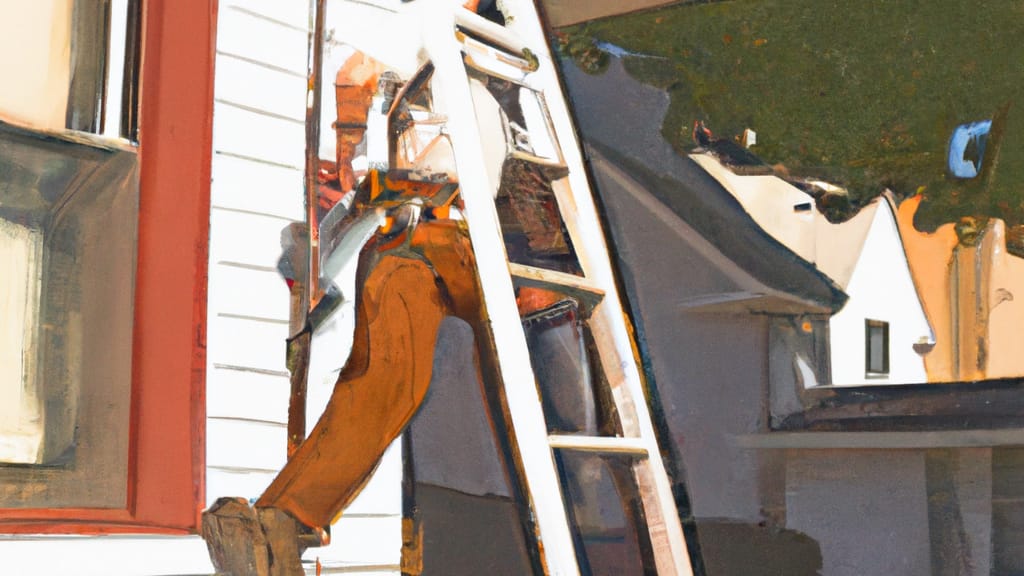 Man climbing ladder on Sioux Falls, South Dakota home to replace roof