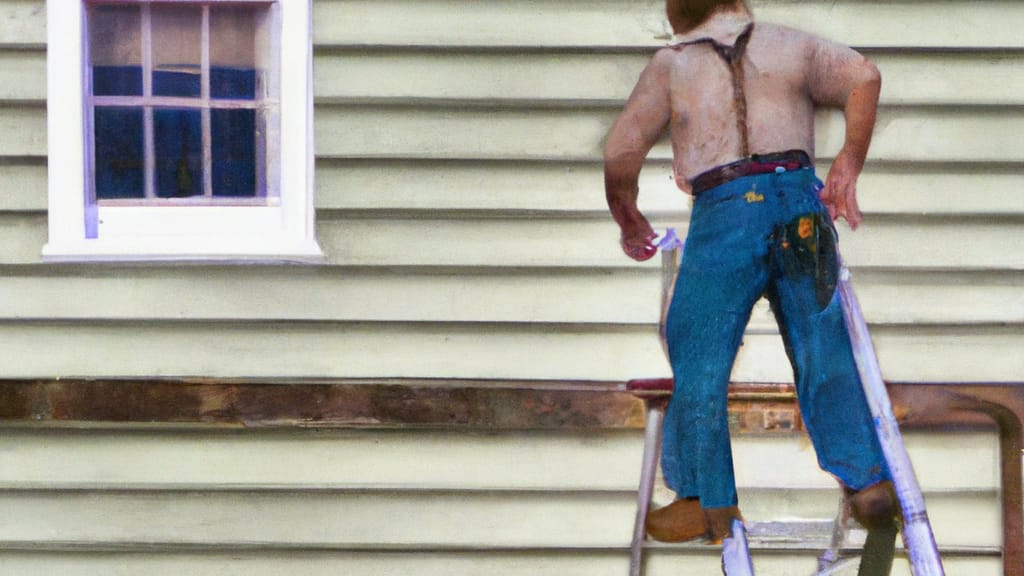 Man climbing ladder on Smithfield, North Carolina home to replace roof