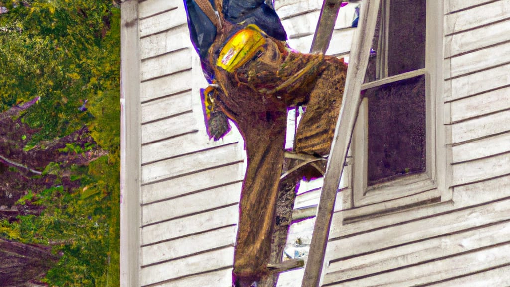 Man climbing ladder on Solon, Ohio home to replace roof