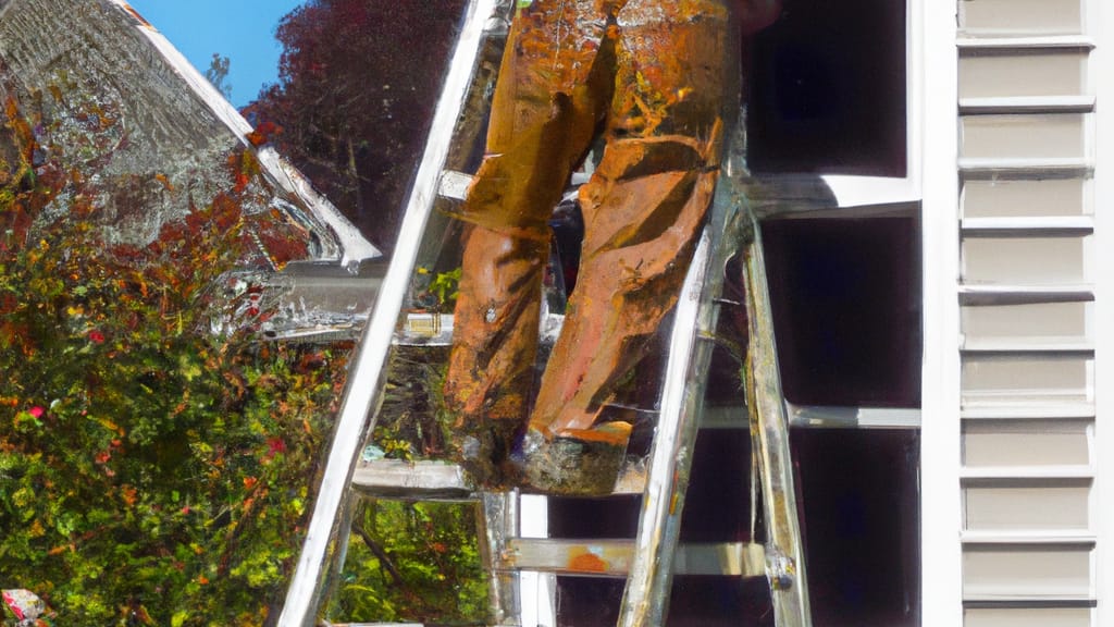 Man climbing ladder on Somersworth, New Hampshire home to replace roof