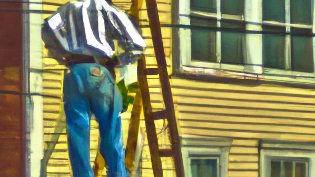 Man climbing ladder on Somerville, New Jersey home to replace roof
