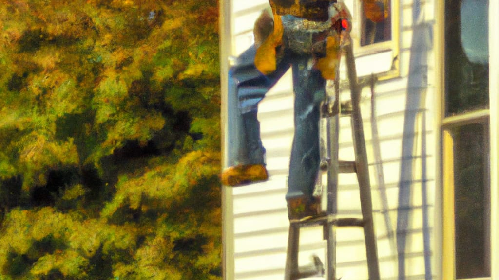 Man climbing ladder on South Beloit, Illinois home to replace roof