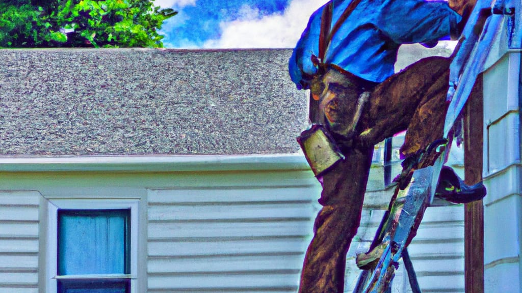 Man climbing ladder on South Elgin, Illinois home to replace roof