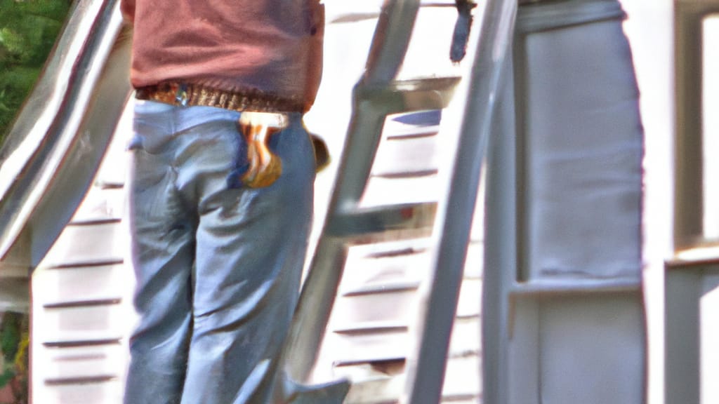 Man climbing ladder on South Holland, Illinois home to replace roof