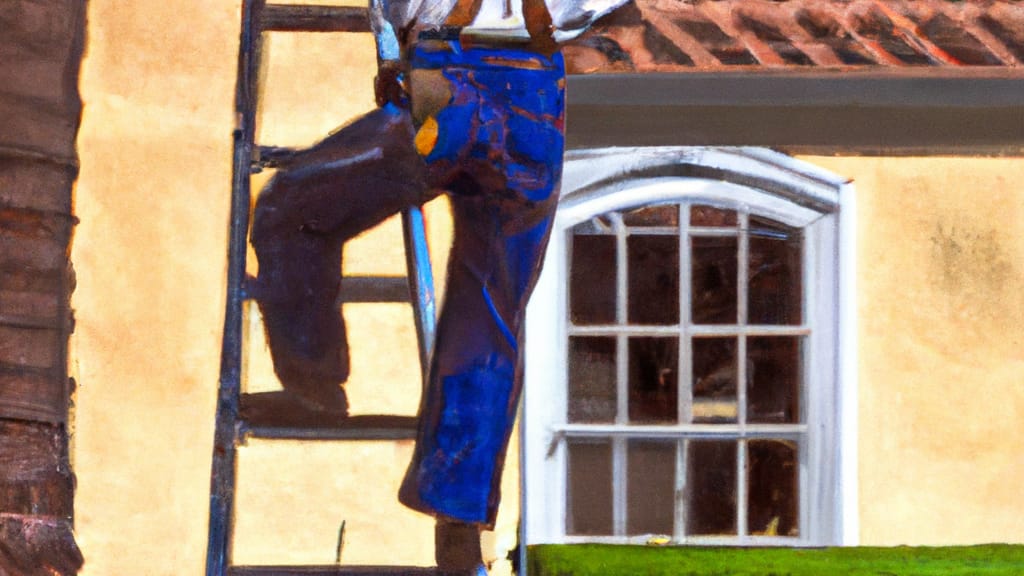 Man climbing ladder on South Pasadena, California home to replace roof