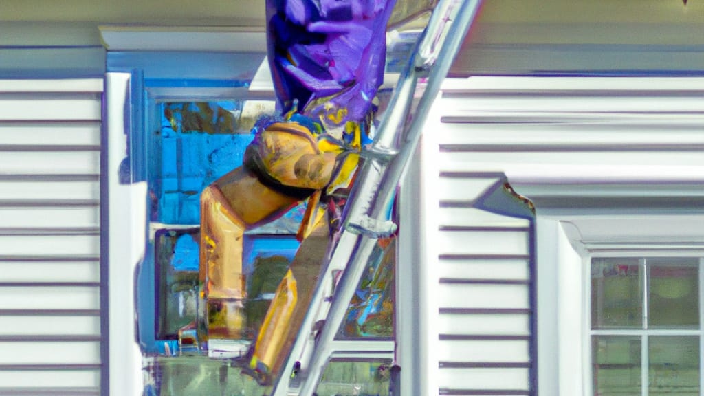 Man climbing ladder on South Portland, Maine home to replace roof
