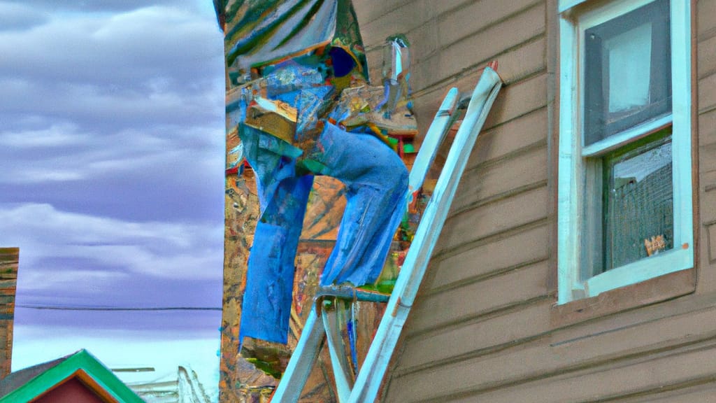Man climbing ladder on South Saint Paul, Minnesota home to replace roof