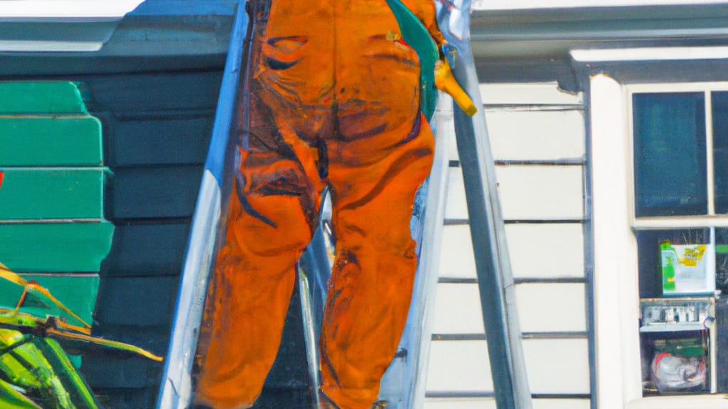 Man climbing ladder on South San Francisco, California home to replace roof