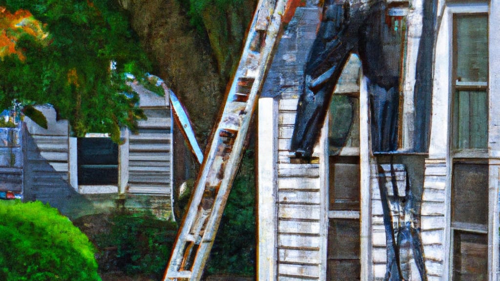 Man climbing ladder on Southbridge, Massachusetts home to replace roof