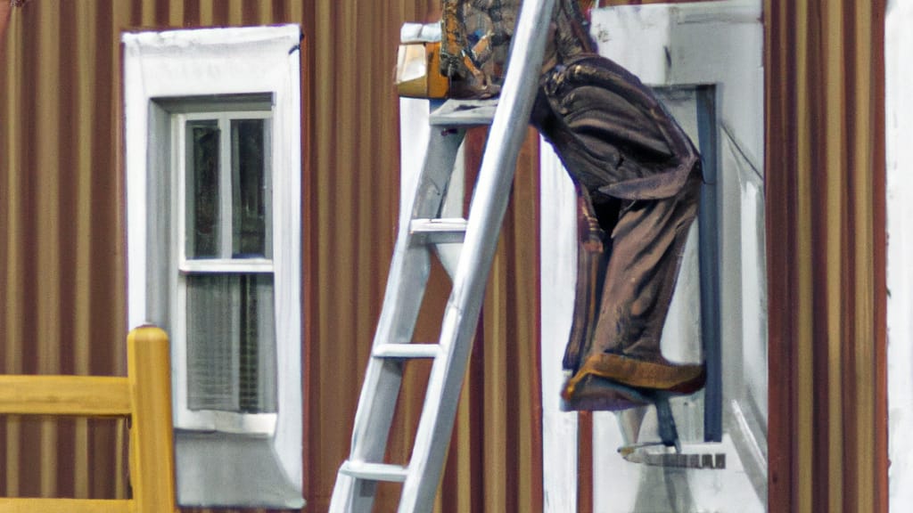 Man climbing ladder on Spearfish, South Dakota home to replace roof