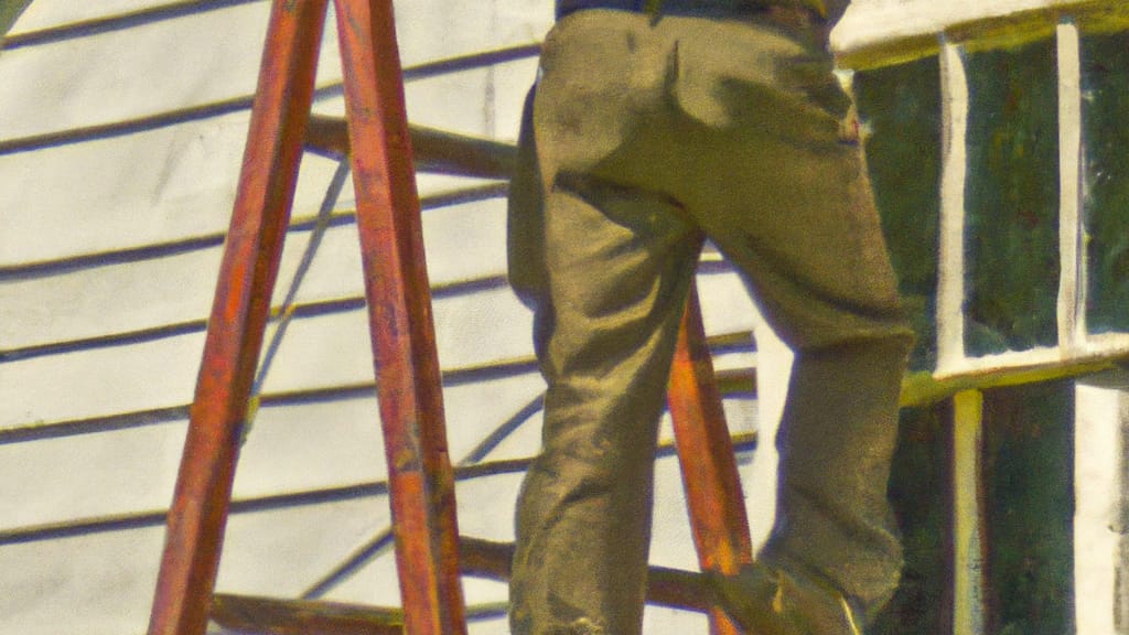 Man climbing ladder on Spencer, Massachusetts home to replace roof