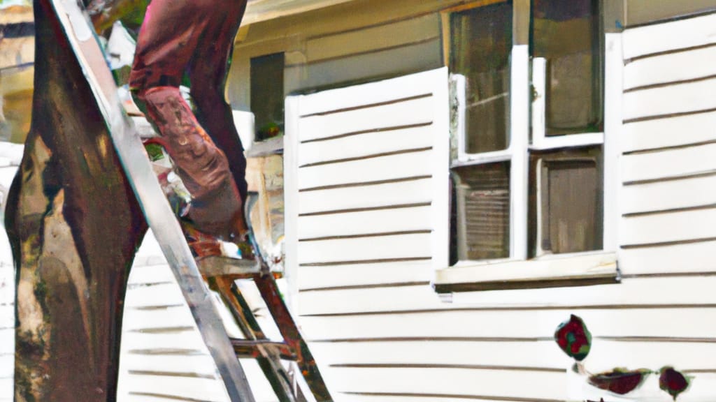 Man climbing ladder on Spring Arbor, Michigan home to replace roof