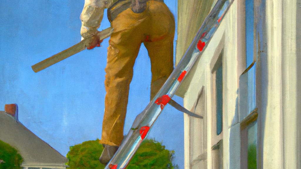 Man climbing ladder on Spring Lake, Michigan home to replace roof