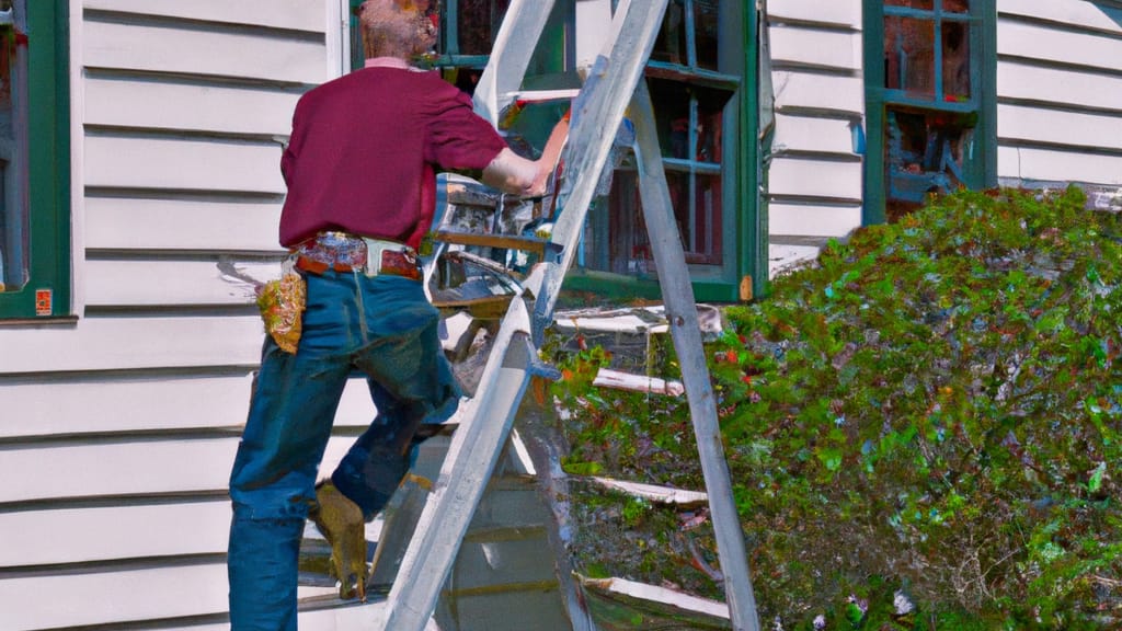 Man climbing ladder on Spring Lake, North Carolina home to replace roof