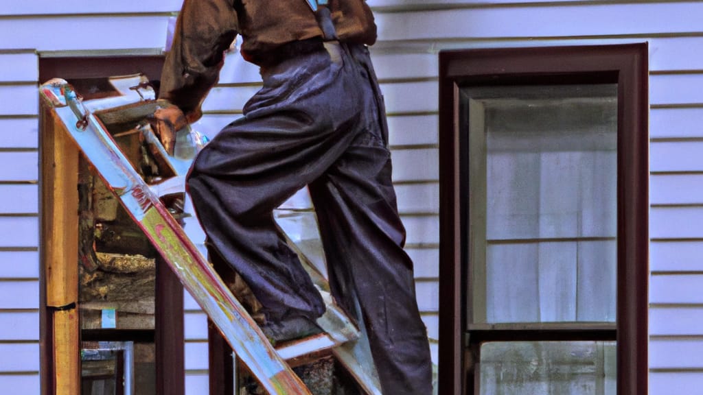 Man climbing ladder on Springboro, Ohio home to replace roof