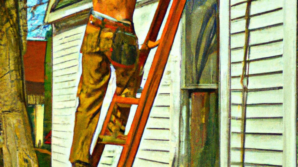 Man climbing ladder on Springfield, Pennsylvania home to replace roof