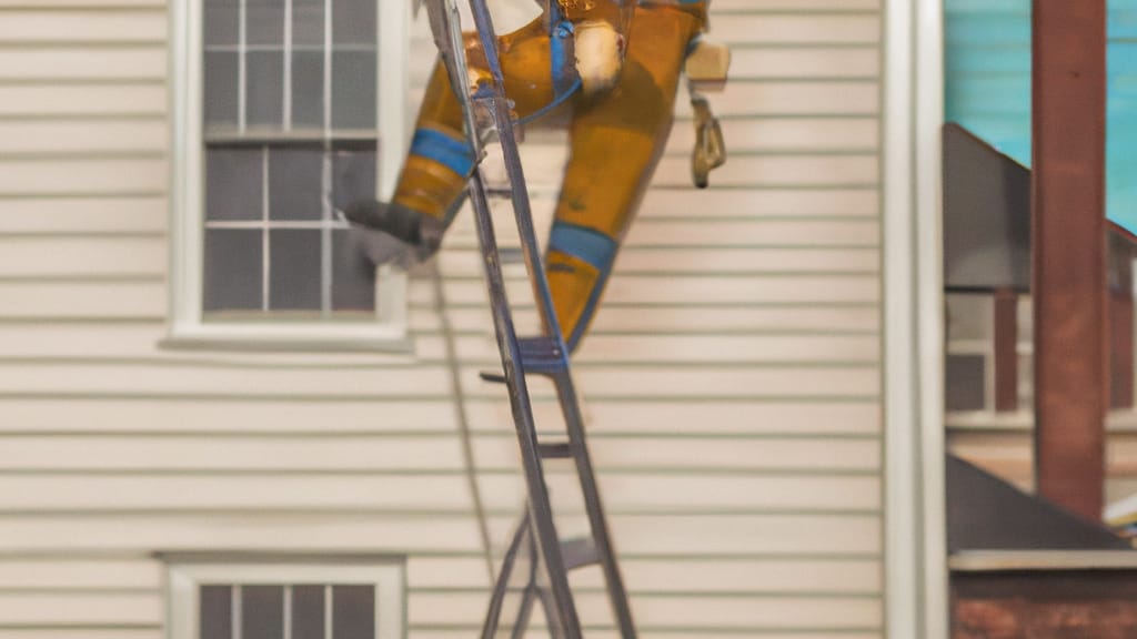 Man climbing ladder on Springfield, Tennessee home to replace roof