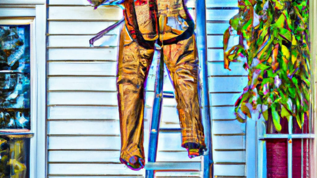 Man climbing ladder on Stephenville, Texas home to replace roof