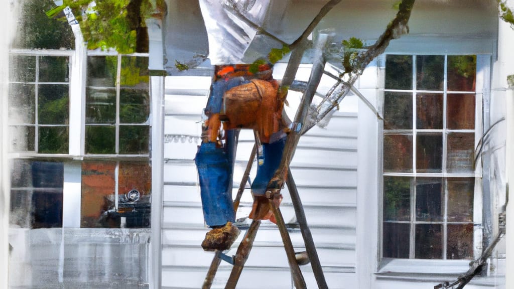 Man climbing ladder on Stockbridge, Georgia home to replace roof
