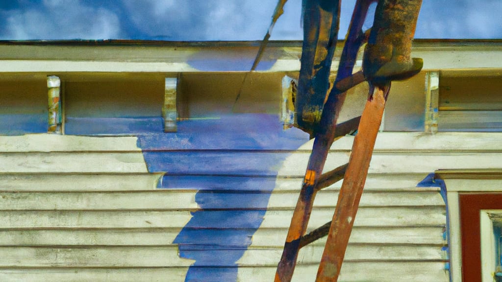 Man climbing ladder on Stony Point, New York home to replace roof