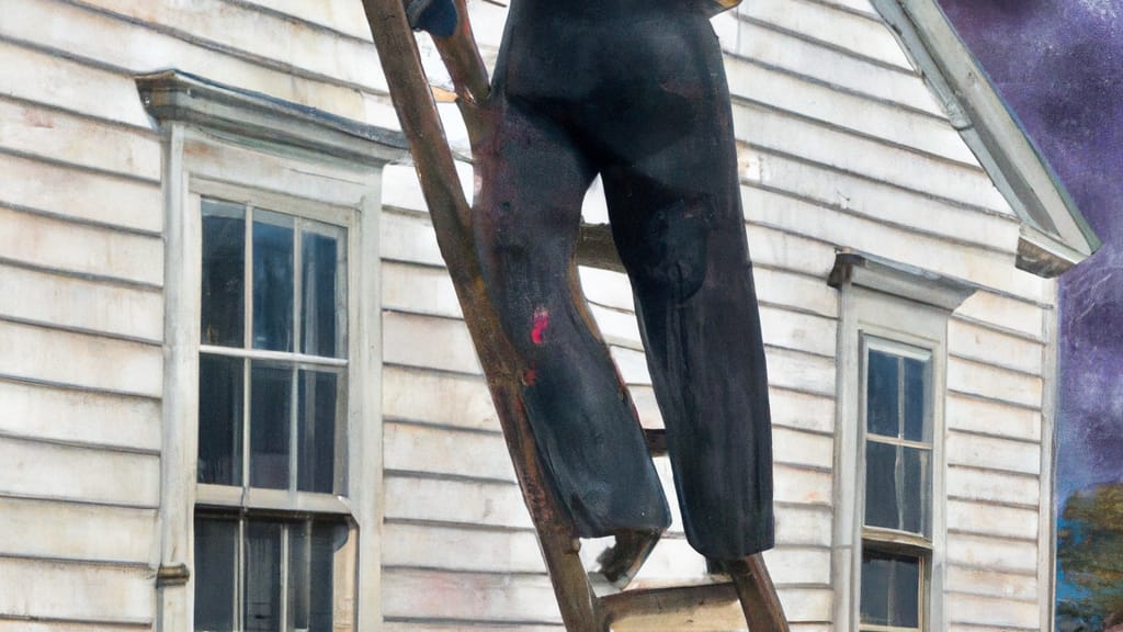 Man climbing ladder on Stow, Massachusetts home to replace roof