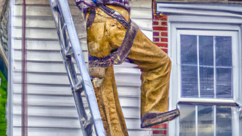 Man climbing ladder on Streetsboro, Ohio home to replace roof