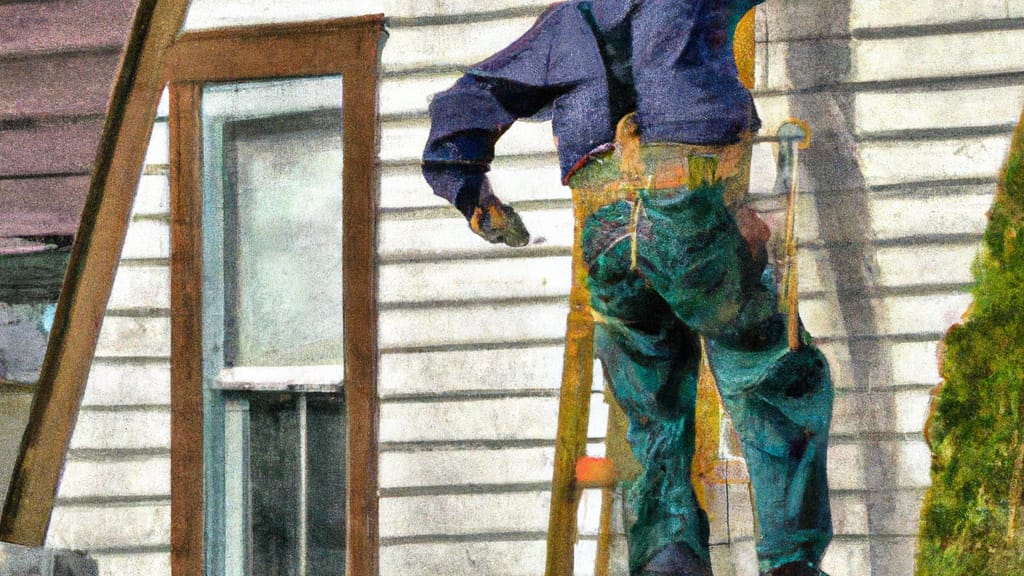 Man climbing ladder on Sturgis, Michigan home to replace roof