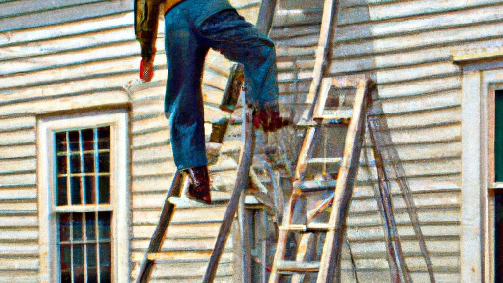 Man climbing ladder on Sullivan, Missouri home to replace roof