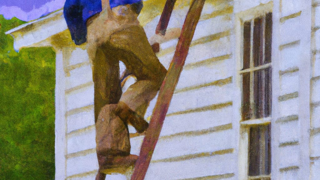 Man climbing ladder on Sulphur Springs, Texas home to replace roof
