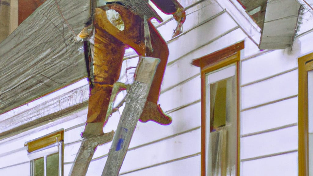 Man climbing ladder on Sumner, Washington home to replace roof