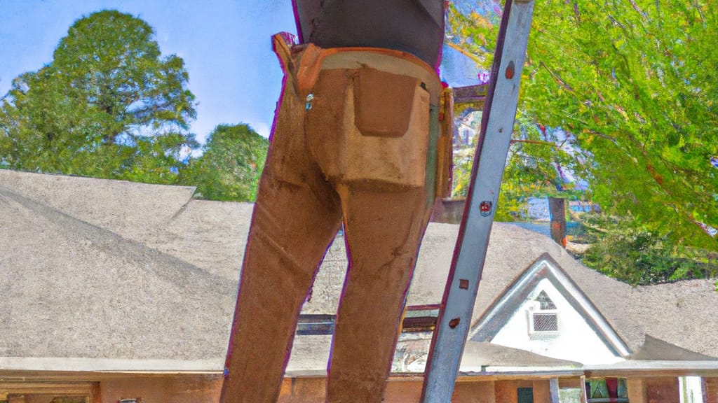 Man climbing ladder on Suwanee, Georgia home to replace roof