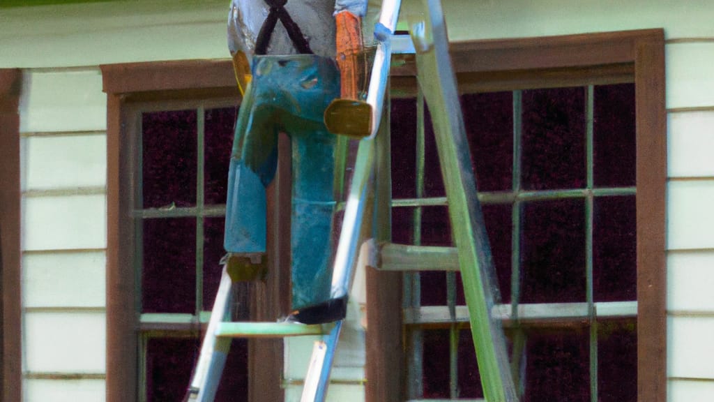 Man climbing ladder on Swartz Creek, Michigan home to replace roof