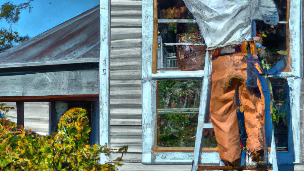 Man climbing ladder on Sylacauga, Alabama home to replace roof
