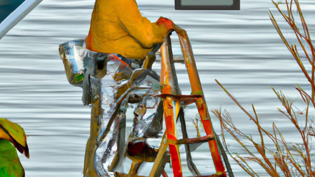 Man climbing ladder on Sylvania, Ohio home to replace roof