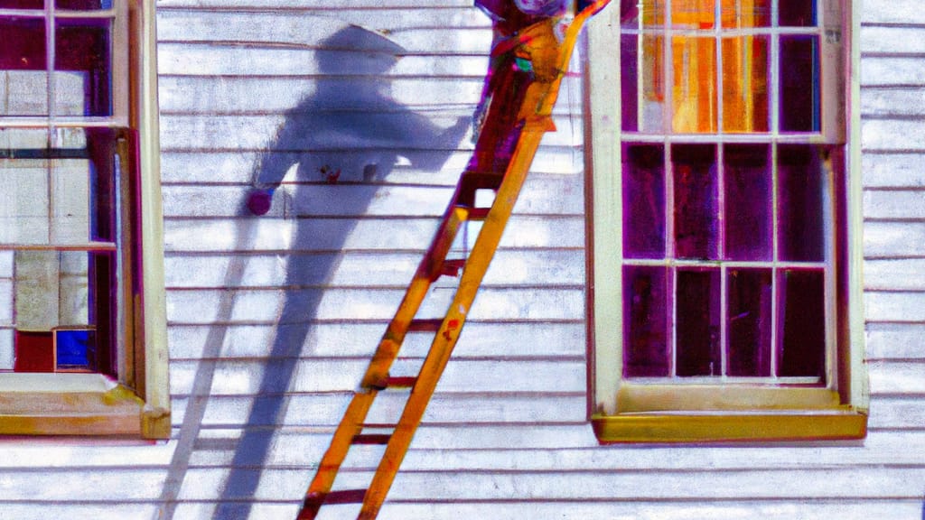 Man climbing ladder on Syracuse, New York home to replace roof