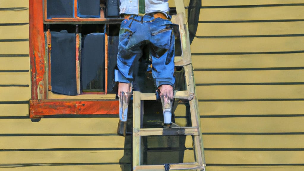Man climbing ladder on Talent, Oregon home to replace roof